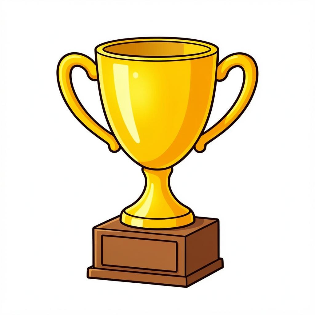 A gold trophy cup standing on a podium.