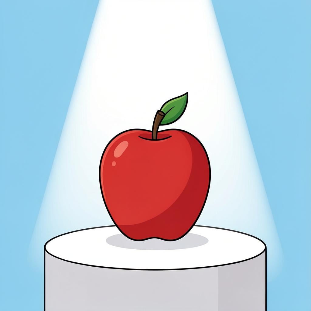 A bright spotlight illuminating a single red apple on a pedestal, making it stand out clearly.
