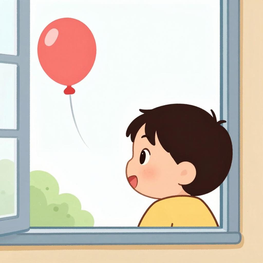 Een kind dat hoopvol uit een raam kijkt, wachtend op de komst van een vriend.