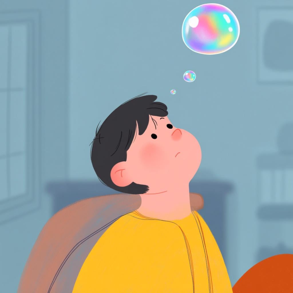 A person sitting quietly indoors, gazing distantly with unfocused eyes and a blank expression, illustrating the mental state of being 'spaced out'.