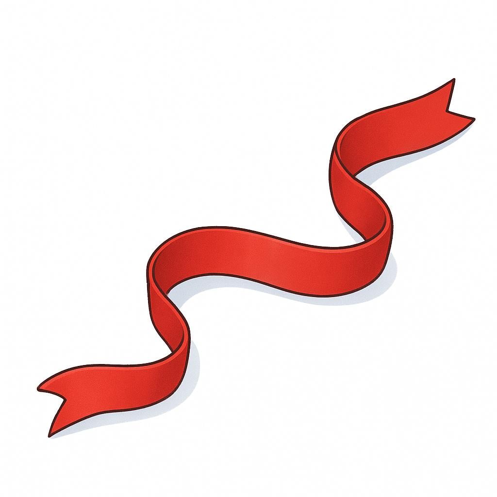 A long, narrow piece of brightly colored red fabric lying flat.