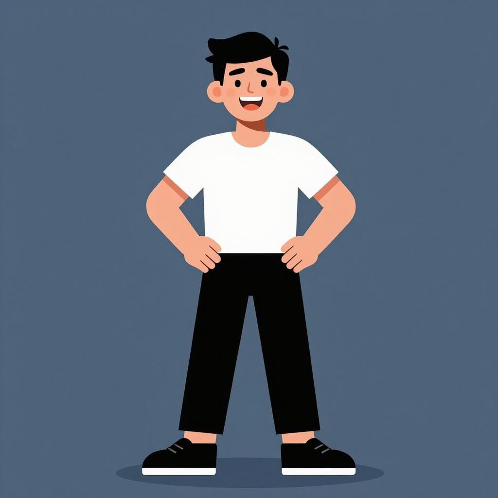 A person standing tall with their chest out and a satisfied smile on their face.