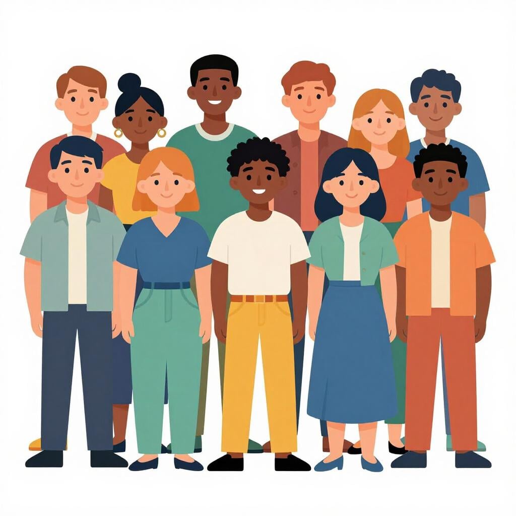 A group of diverse people standing together smiling, representing citizens of a nation.