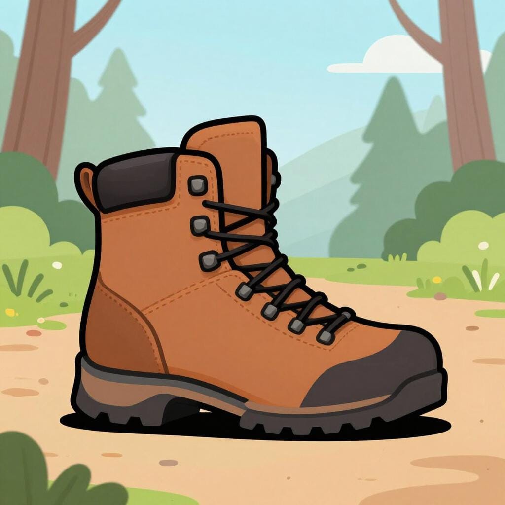 Ein robuster, gut abgenutzter Leder-Wanderschuh auf einem Bergpfad.