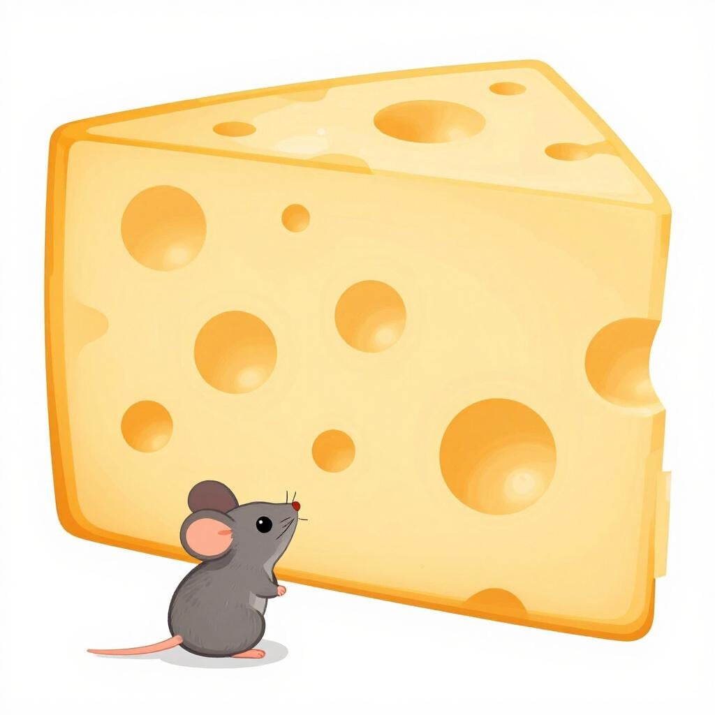 A tiny mouse standing next to a very large wedge of cheese that is many times its size.