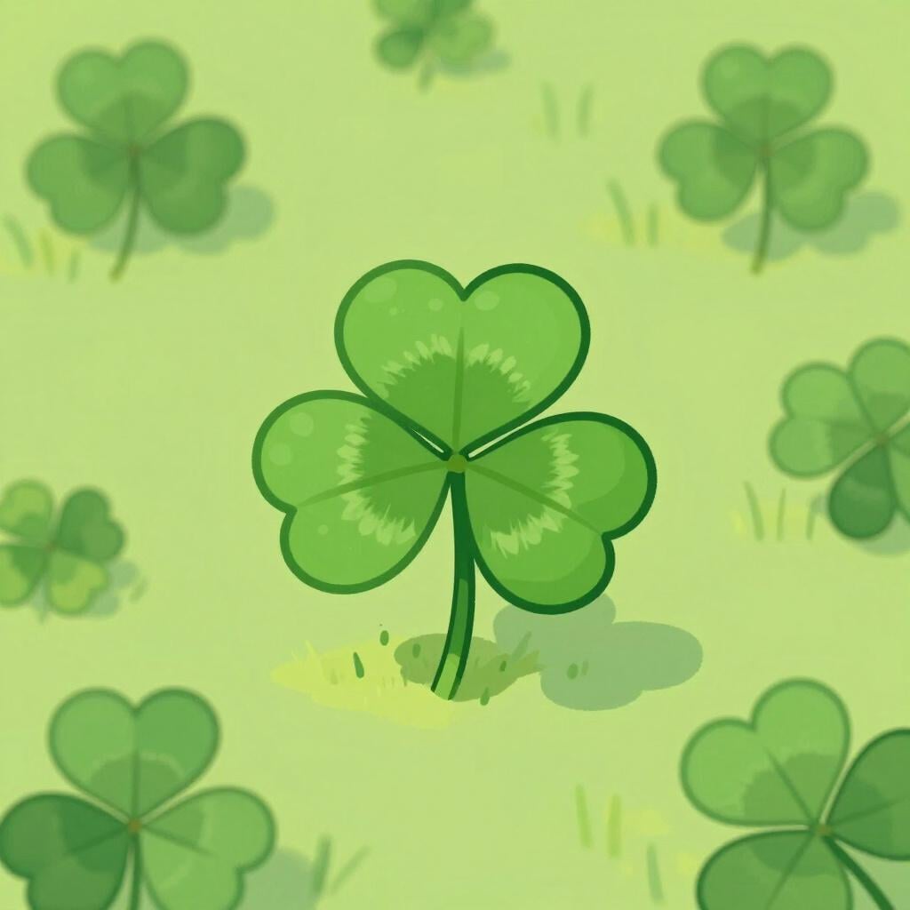 A single four-leaf clover standing out in a patch of three-leaf clovers.