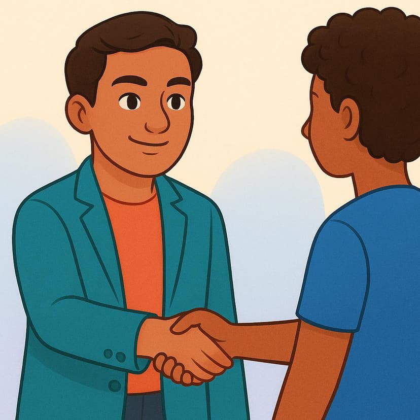 Two people shaking hands firmly in agreement, symbolizing a promise or assurance.