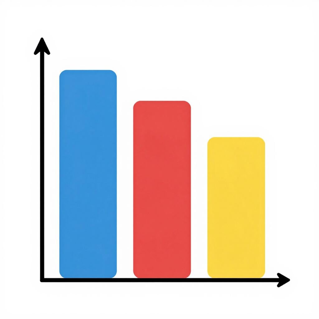 A colorful bar chart showing three bars of increasing height.