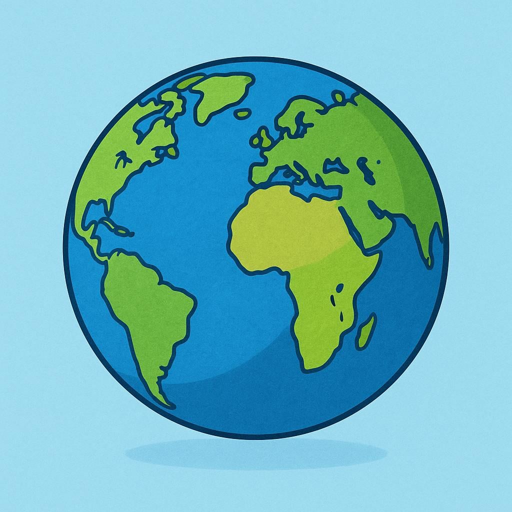 A brightly colored, simple illustration of the planet Earth, emphasizing its global scope.