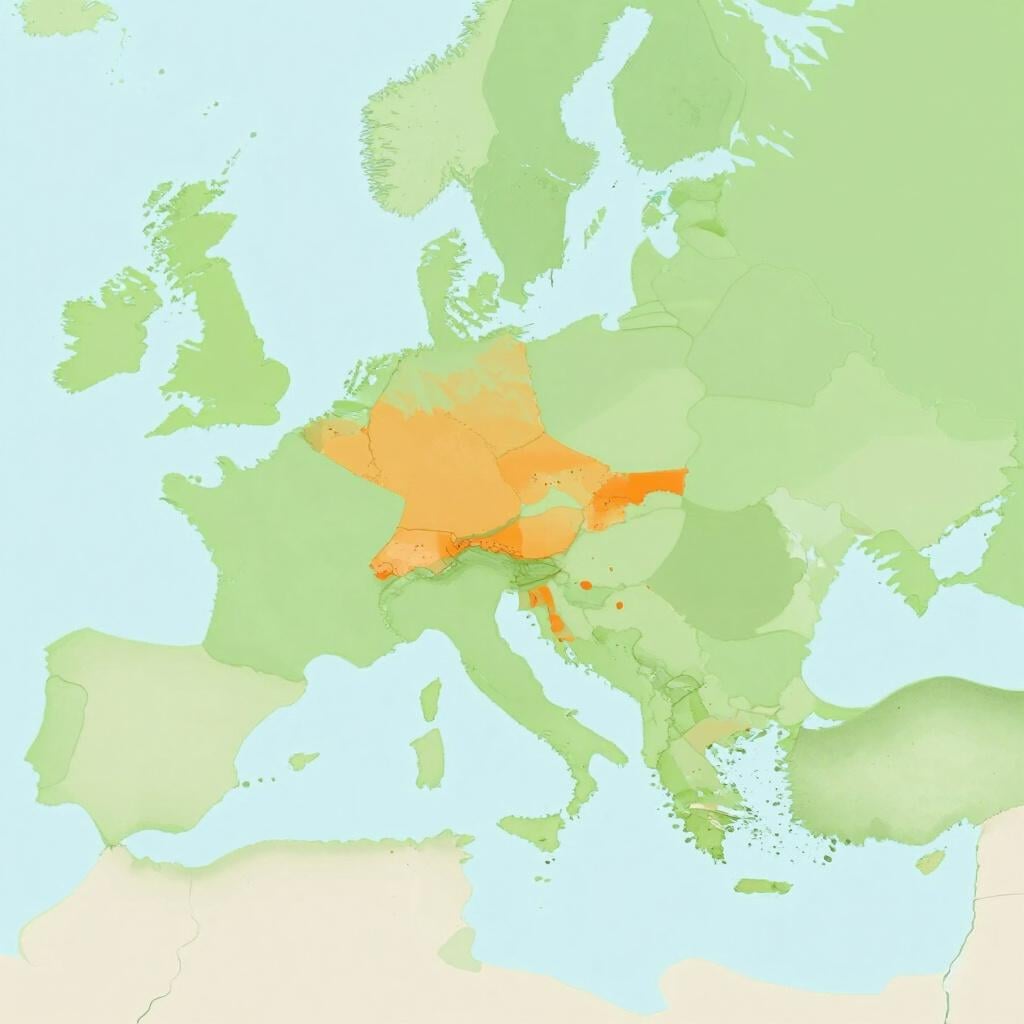 Une carte colorée montrant une seule région mise en évidence dans une couleur différente de ses voisines.