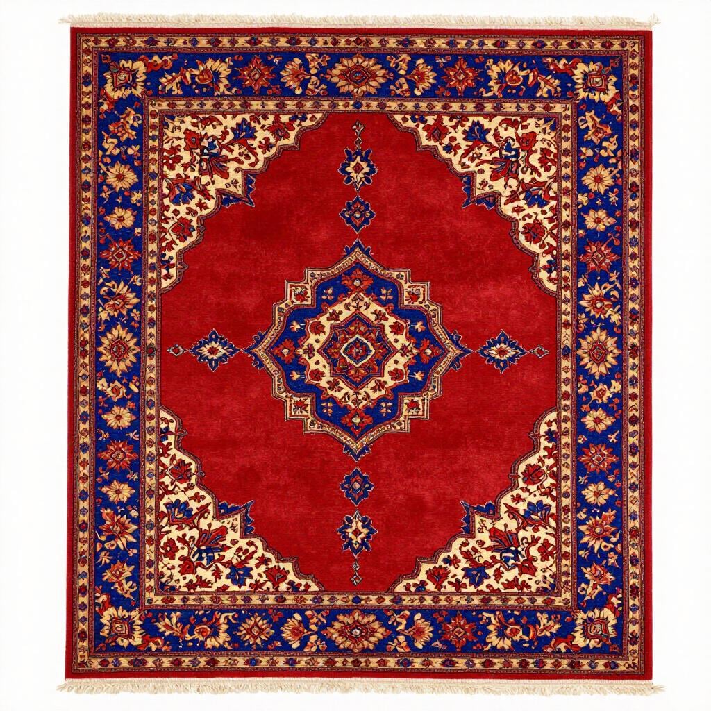 Un tappeto persiano tradizionale, dettagliato e colorato, con intricati motivi floreali.