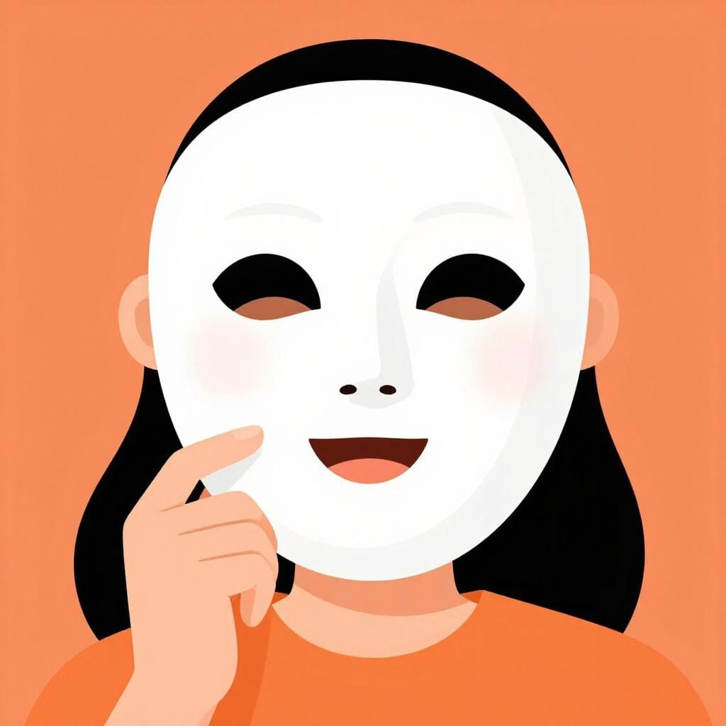 仮面を外し、その下の幸せで本物の顔を見せている人。