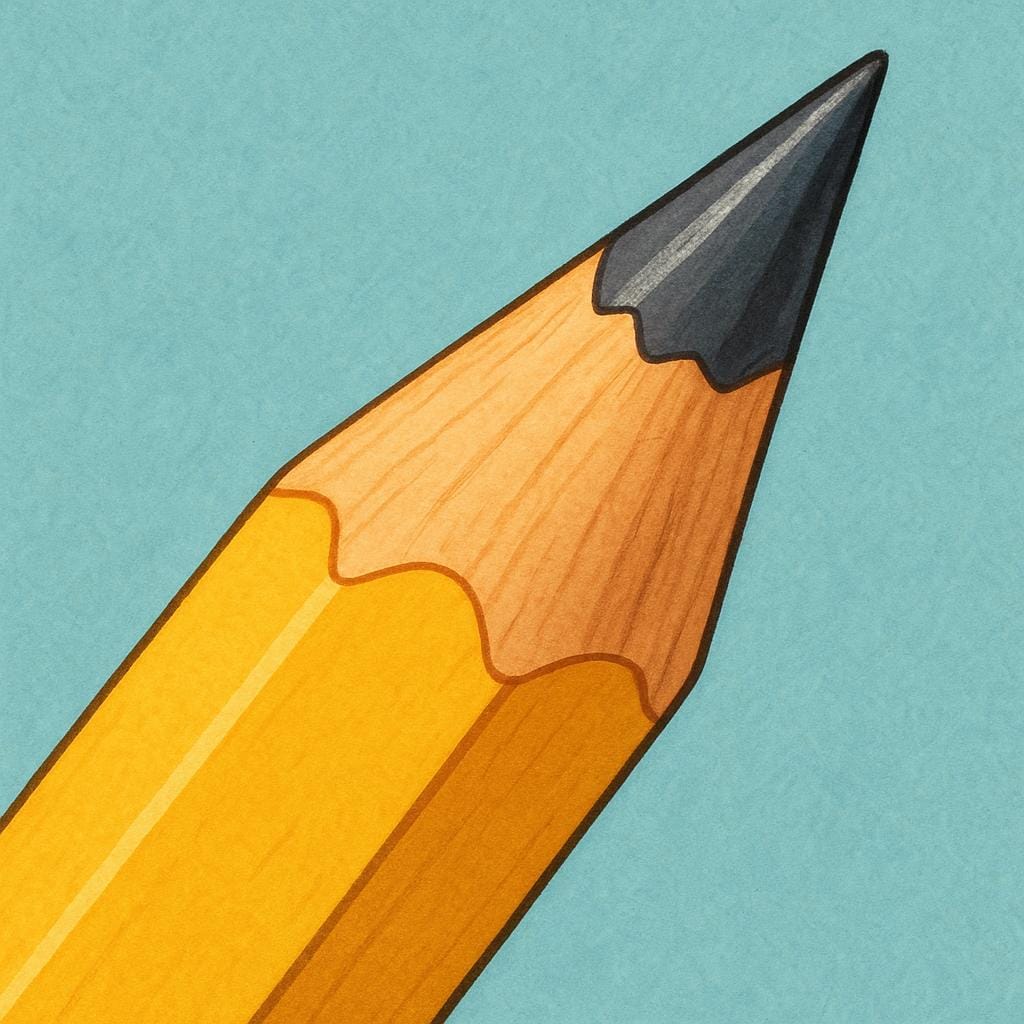 A close-up illustration of the sharp, graphite tip of a yellow wooden pencil.