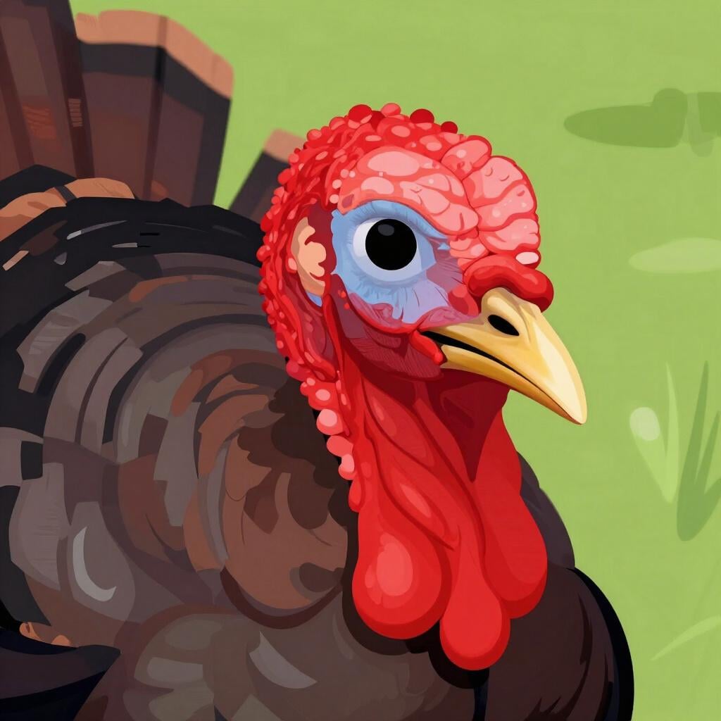 Gros plan d'une dinde montrant la partie charnue rouge sous son bec.