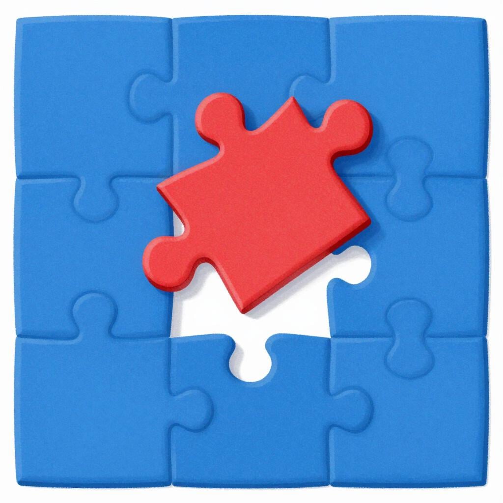 A single puzzle piece that fits perfectly into a larger puzzle, highlighted in a bright color.