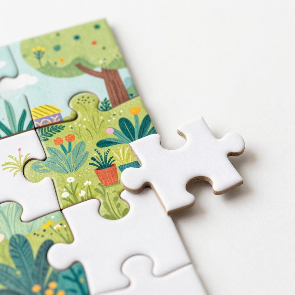 A single puzzle piece fitting into a larger, colorful puzzle to complete a picture.