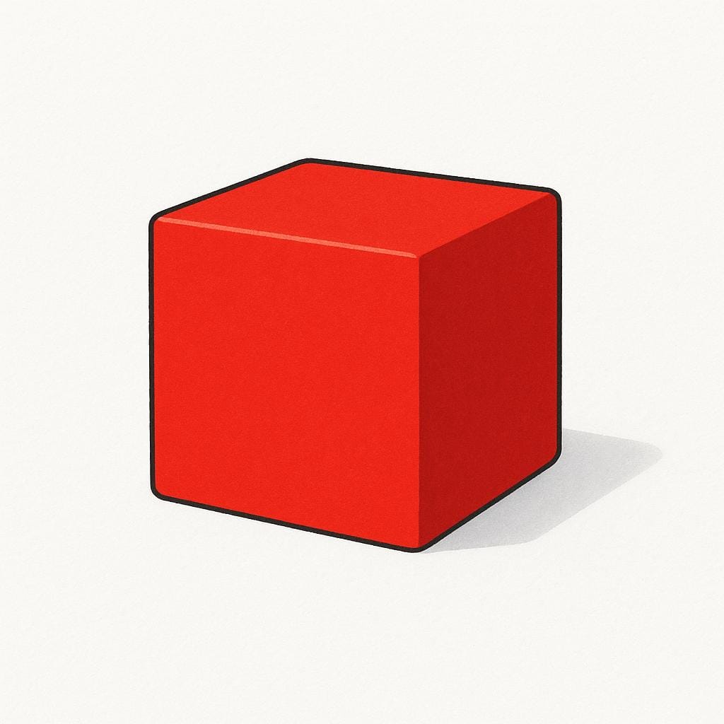 A perfectly formed, primary red square block resting alone on a clean white surface, representing simplicity.