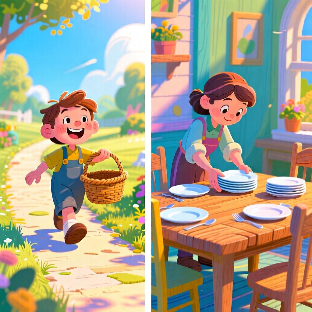 Two separate scenes shown side-by-side illustrating parallel but independent activities happening concurrently.