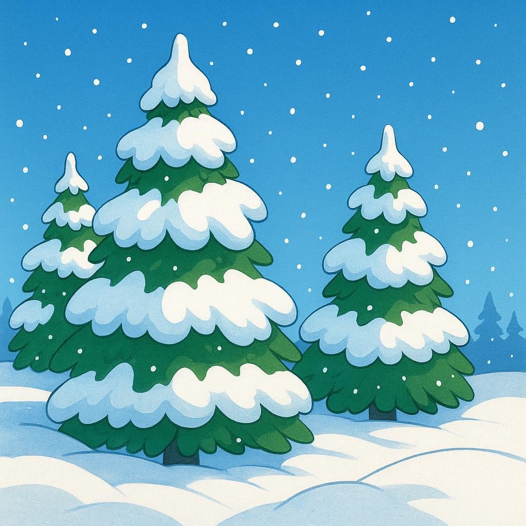 A snowy landscape with a bright blue sky, showing that the weather 'was cold.'