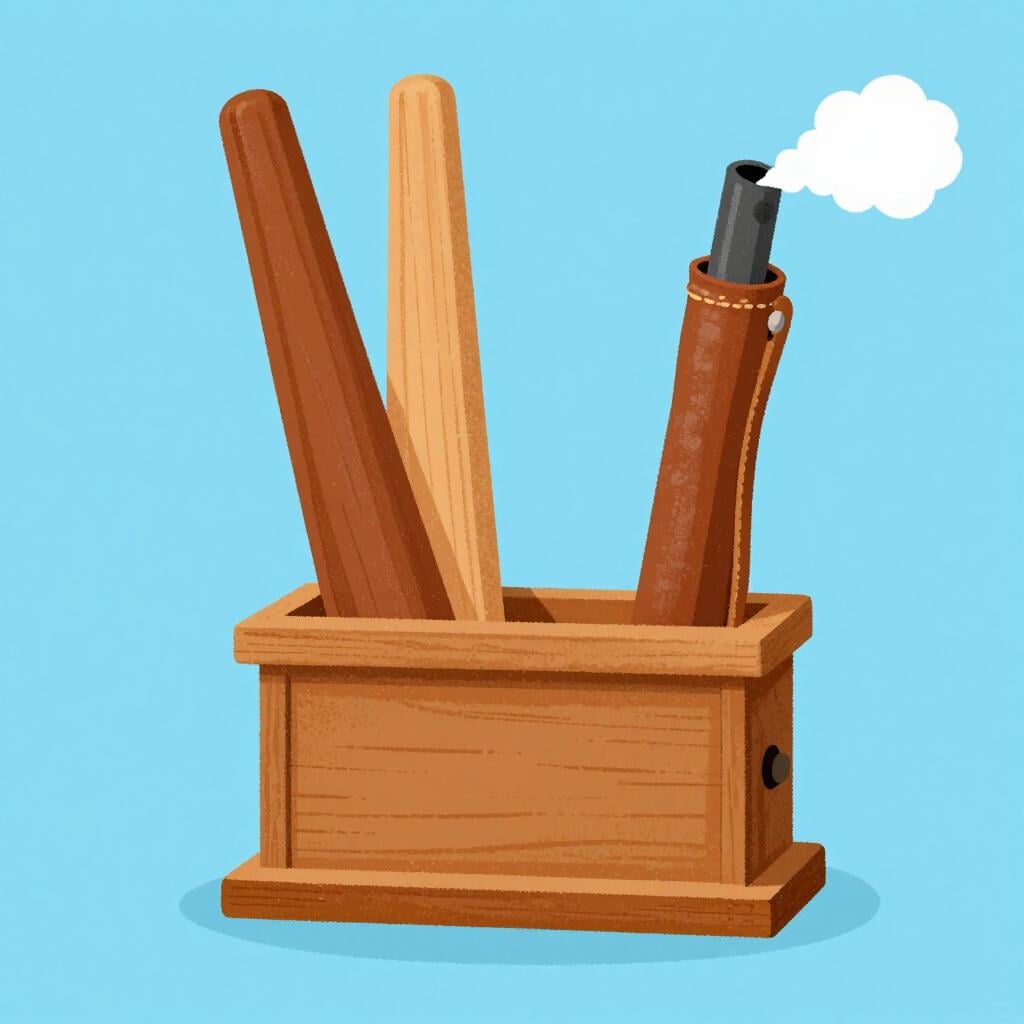 Um par de foles de madeira soprando uma lufada de ar.