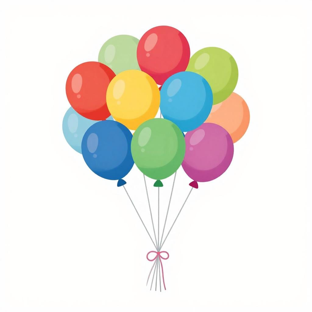 A small group of colorful balloons tied together with a single string.