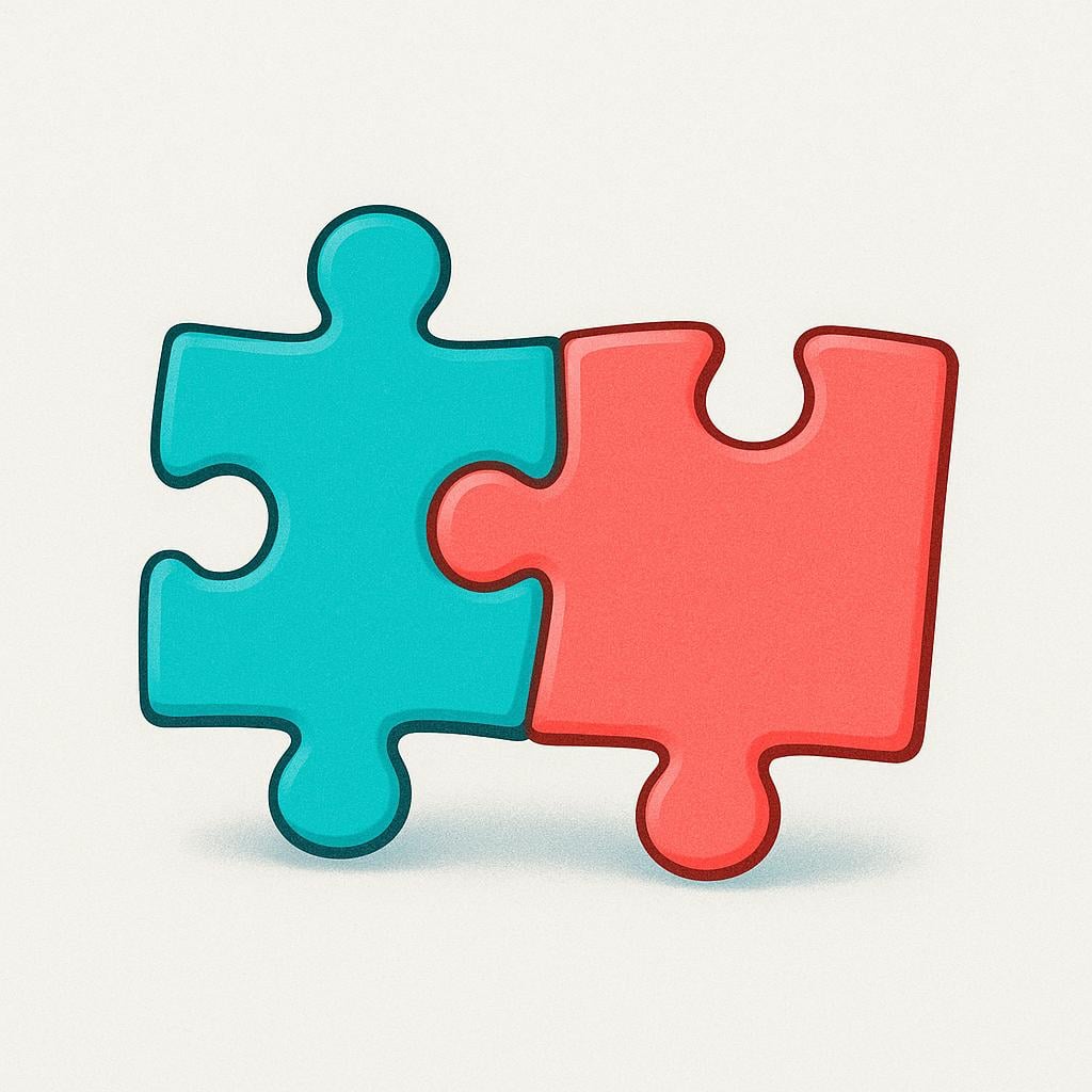 A close-up view of two brightly colored, complex puzzle pieces interlocking perfectly without any gaps, symbolizing accuracy and truth.