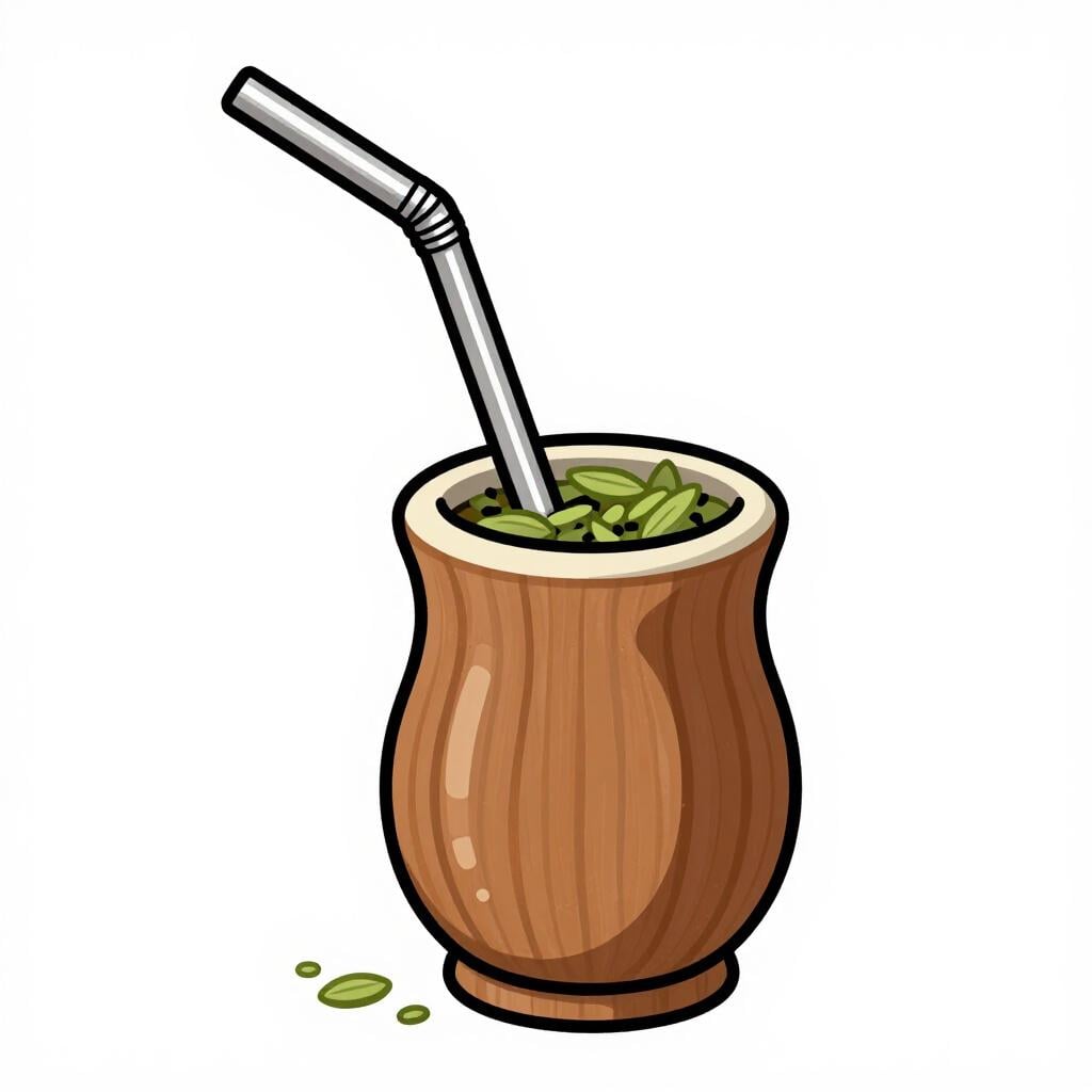 A silver metal straw with a filtered tip resting inside a wooden mate gourd.