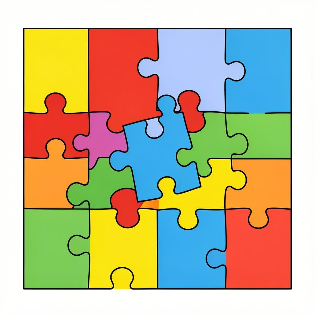 A colorful puzzle with one piece perfectly fitting into the center of the others.