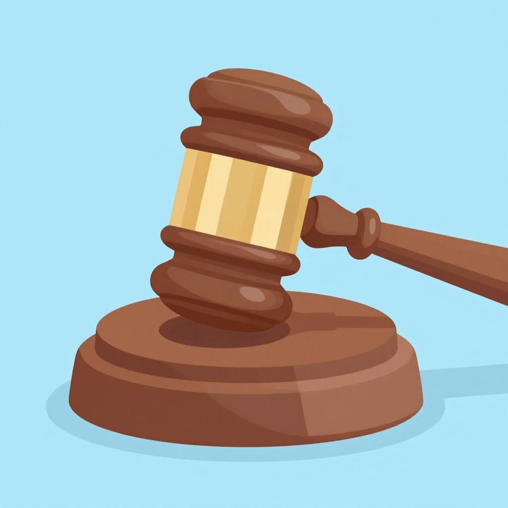 A wooden gavel resting on a solid wood block.