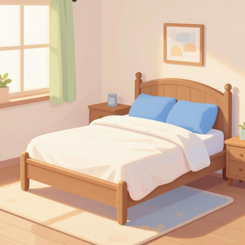 Une chambre confortable et bien éclairée, dotée d'un grand lit douillet avec des oreillers moelleux et une table de chevet en bois.