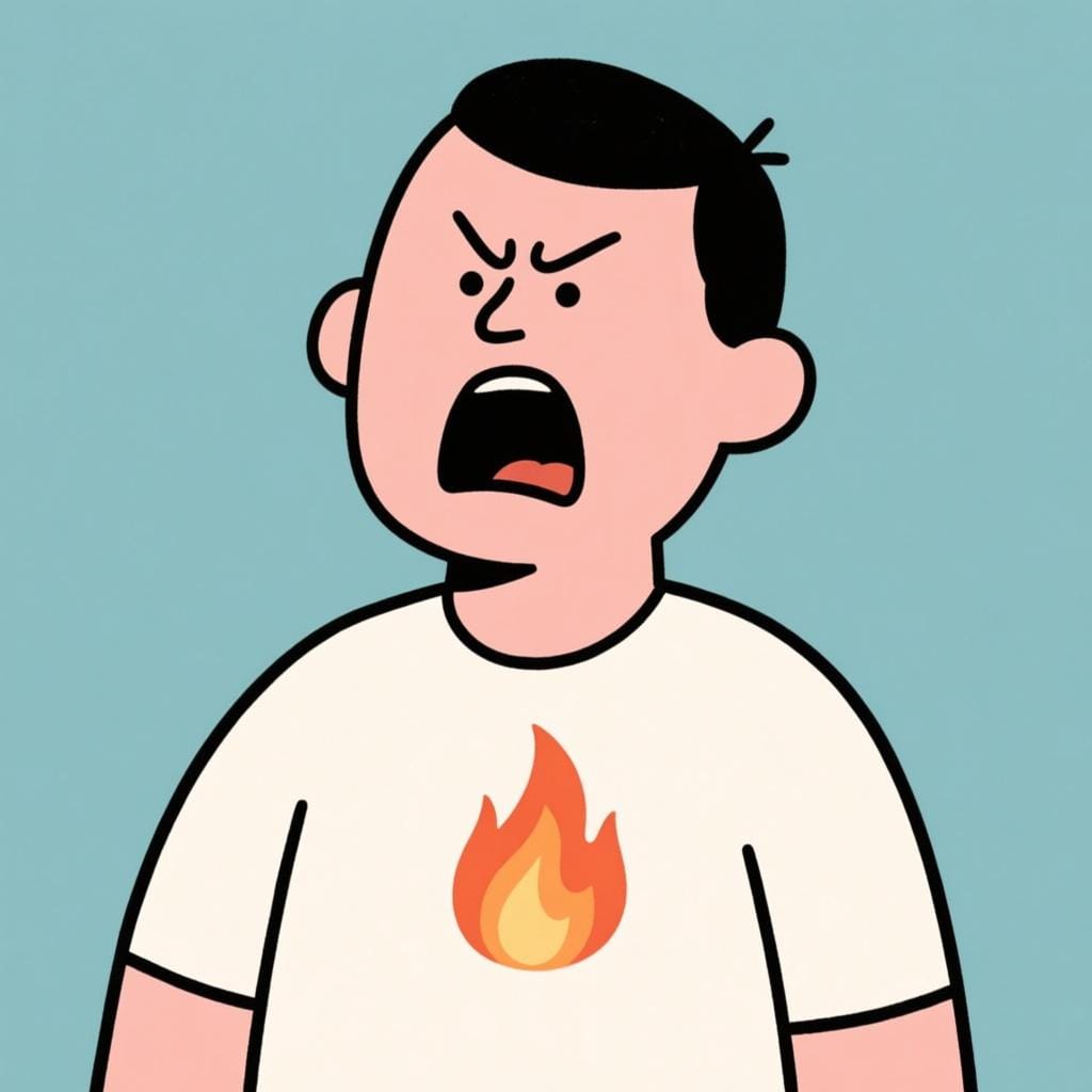 A person speaking or singing with intense energy, symbolized by a stylized flame radiating from their chest, representing passion.