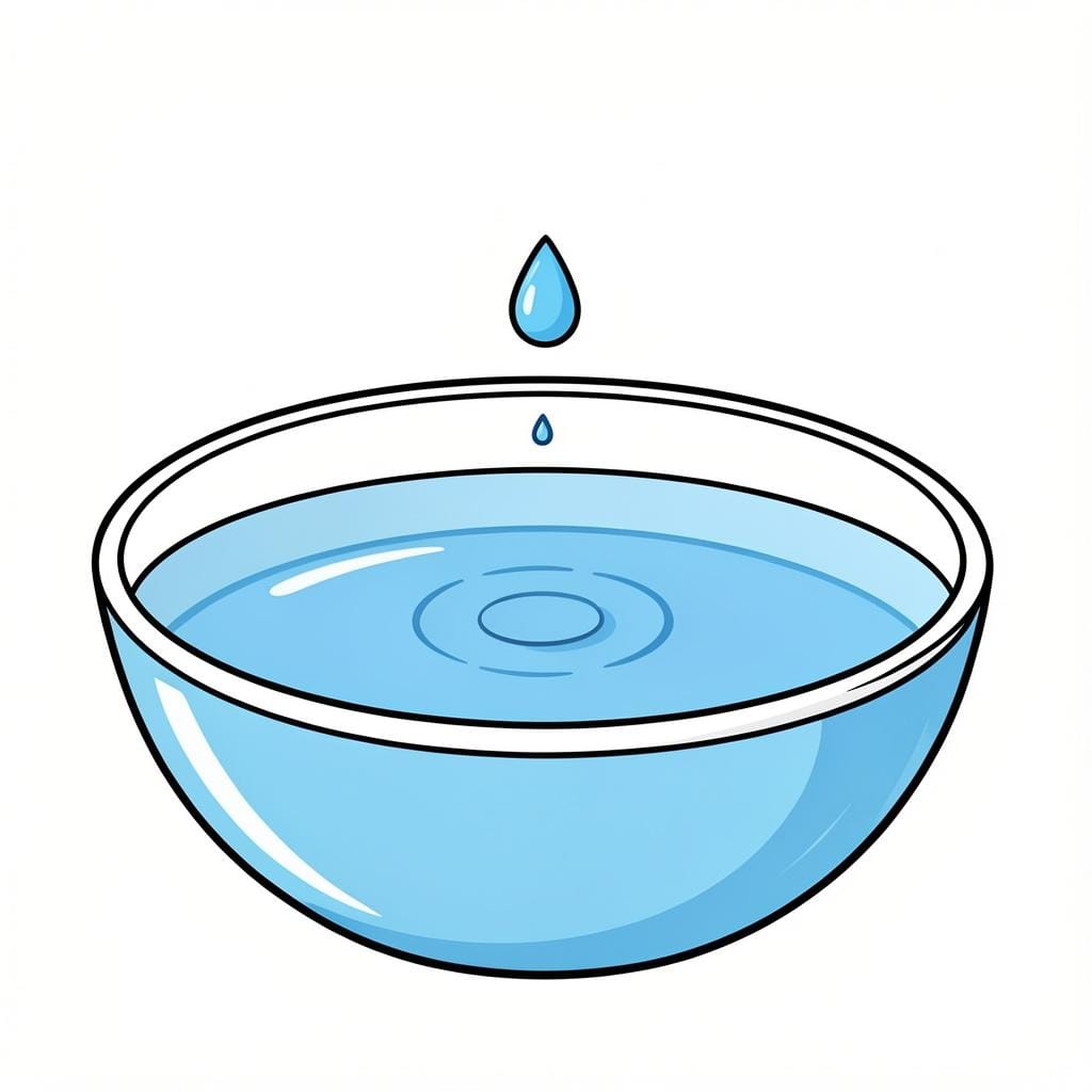 A single drop of water falling into a large bowl of water, creating a tiny ripple.