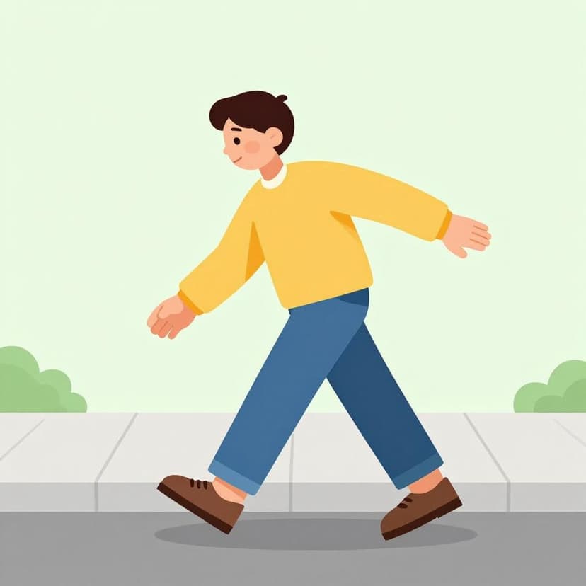 Eine Person, die ungleichmäßig geht und auf einem Bürgersteig das Gleichgewicht verliert.