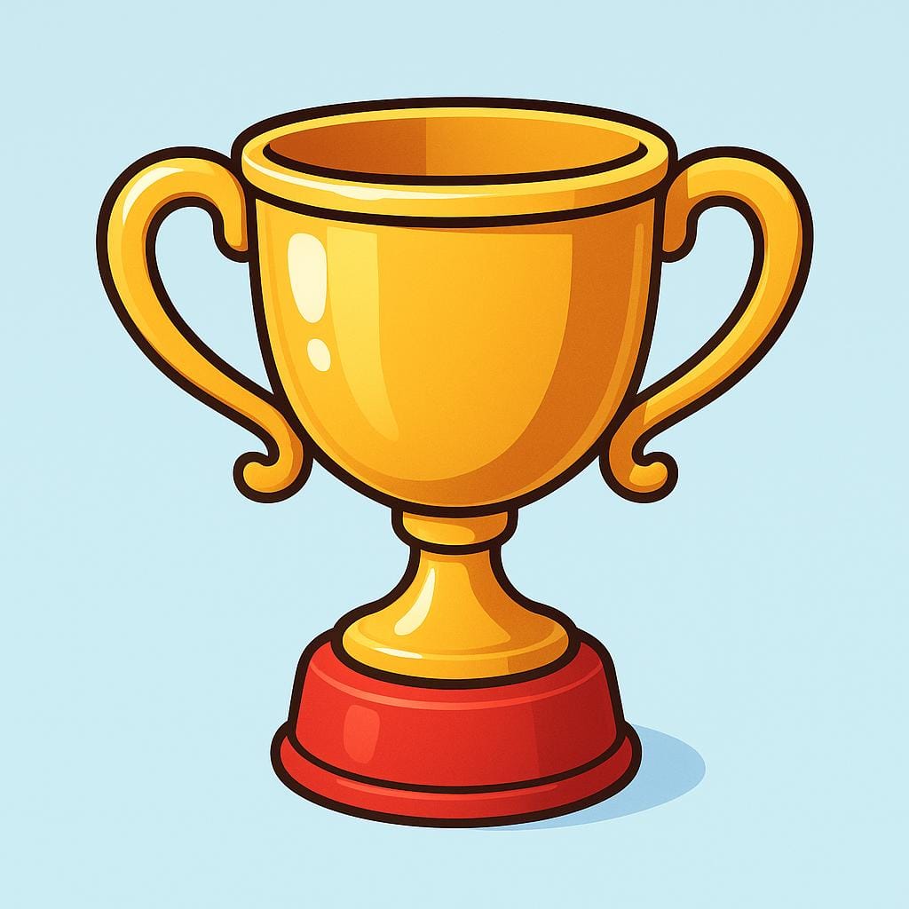 A shiny, classic golden trophy placed centrally on a small pedestal, symbolizing high praise or acclaim.