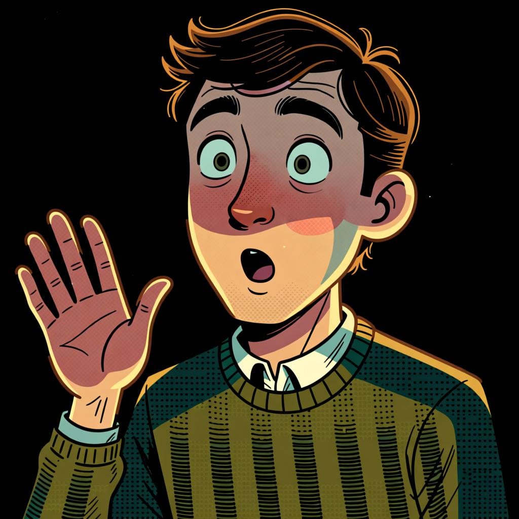 A person showing friendly surprise, illustrating the use of '¡hombre!' as an exclamation.