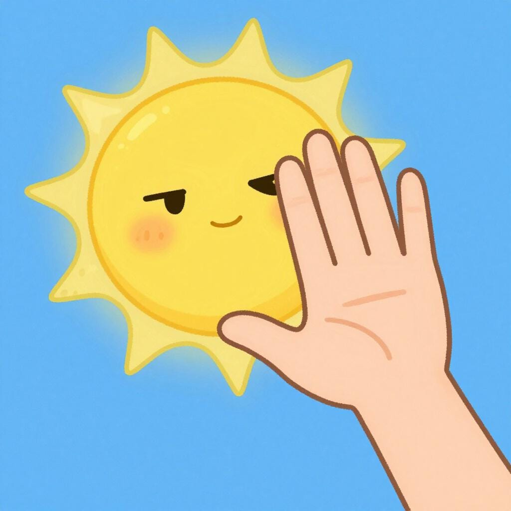 A person shielding their eyes from a very bright sun.