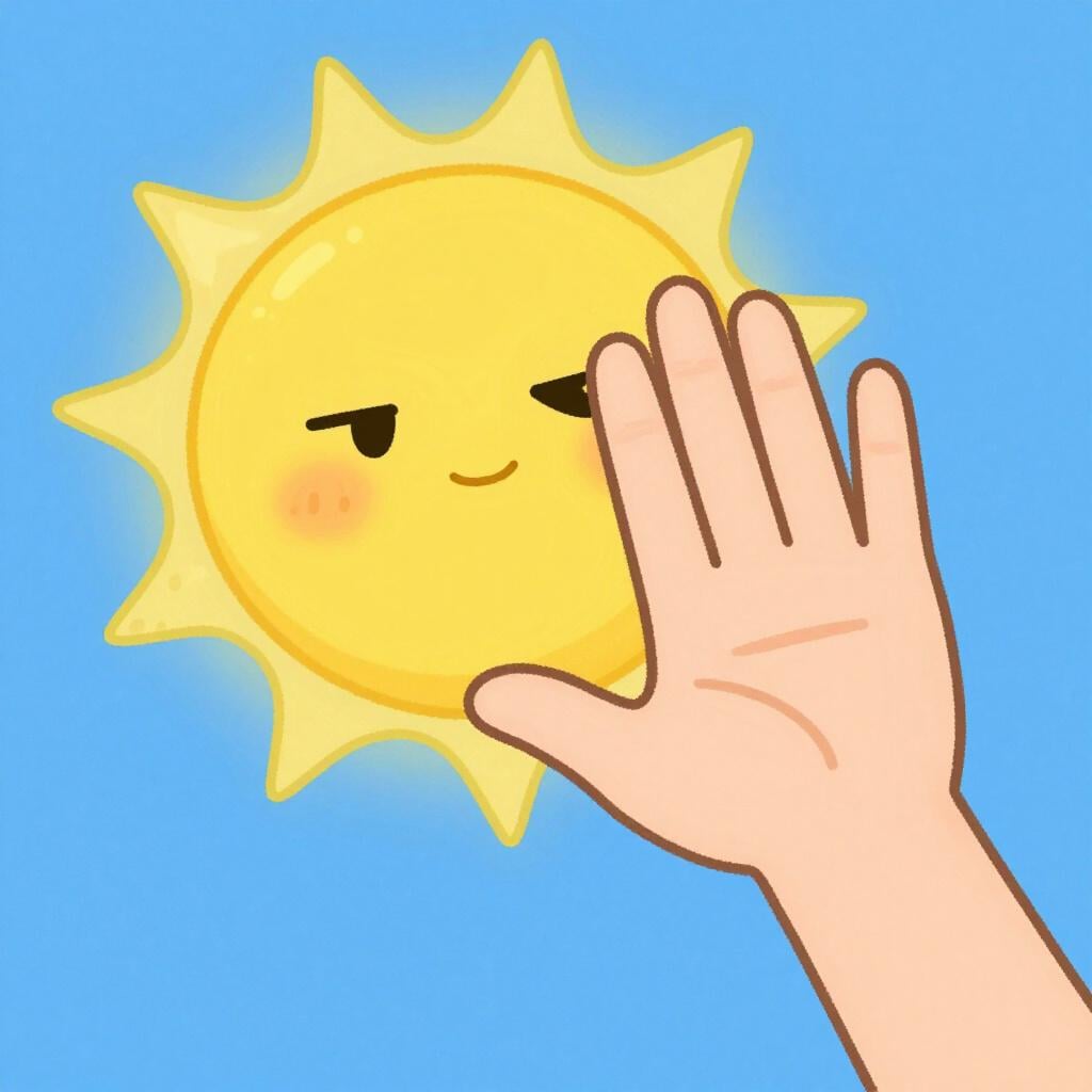 A person shielding their eyes from a very bright sun.