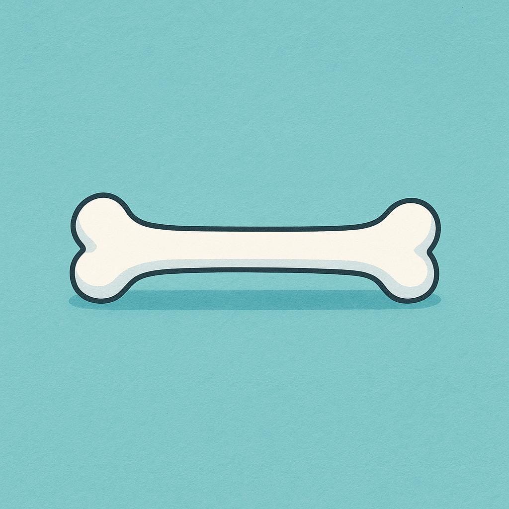 Een eenvoudige illustratie van een wit dijbeen dat op een effen achtergrond ligt.