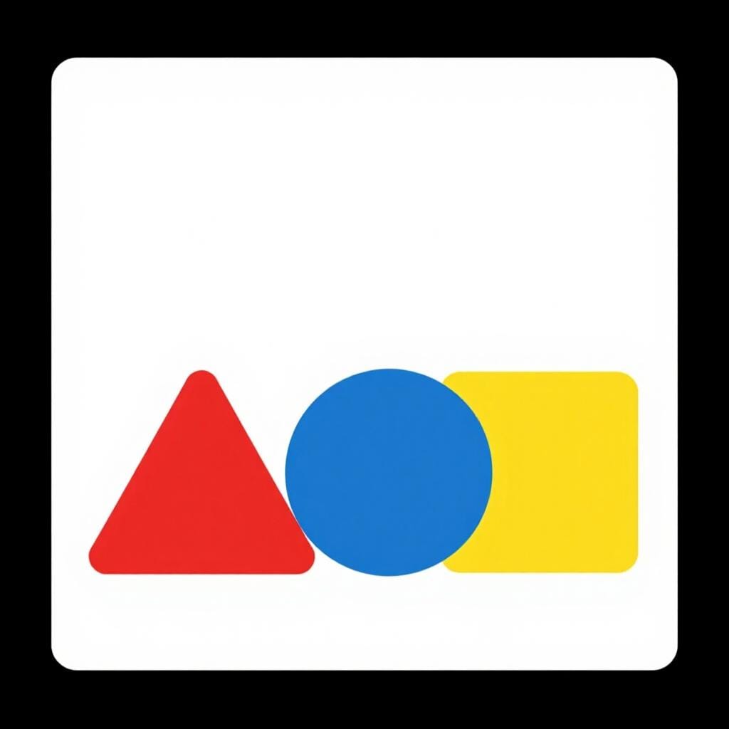 A collection of brightly colored basic shapes like triangles, circles, and squares arranged in a clean pattern.