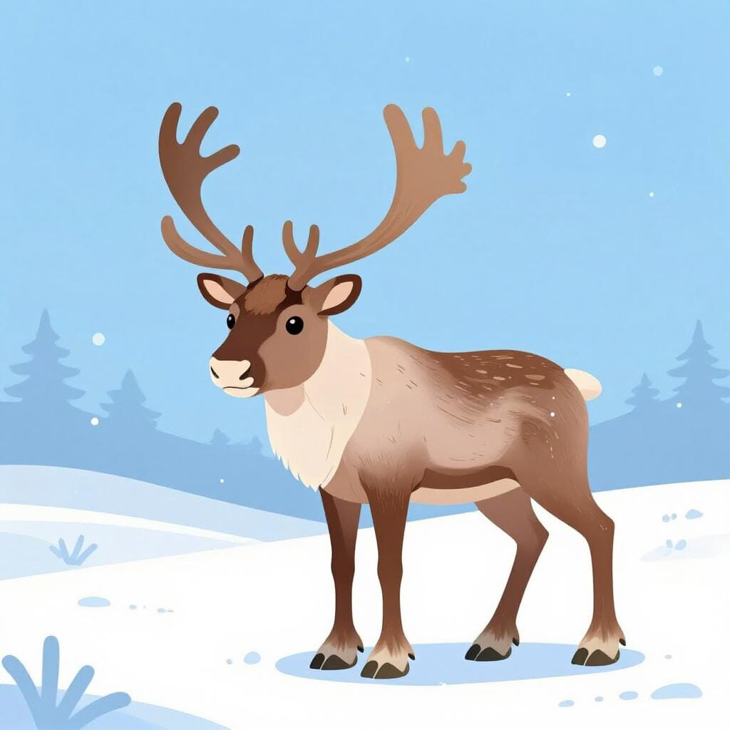 Un renne amical avec de grandes bois se tenant dans un paysage enneigé.