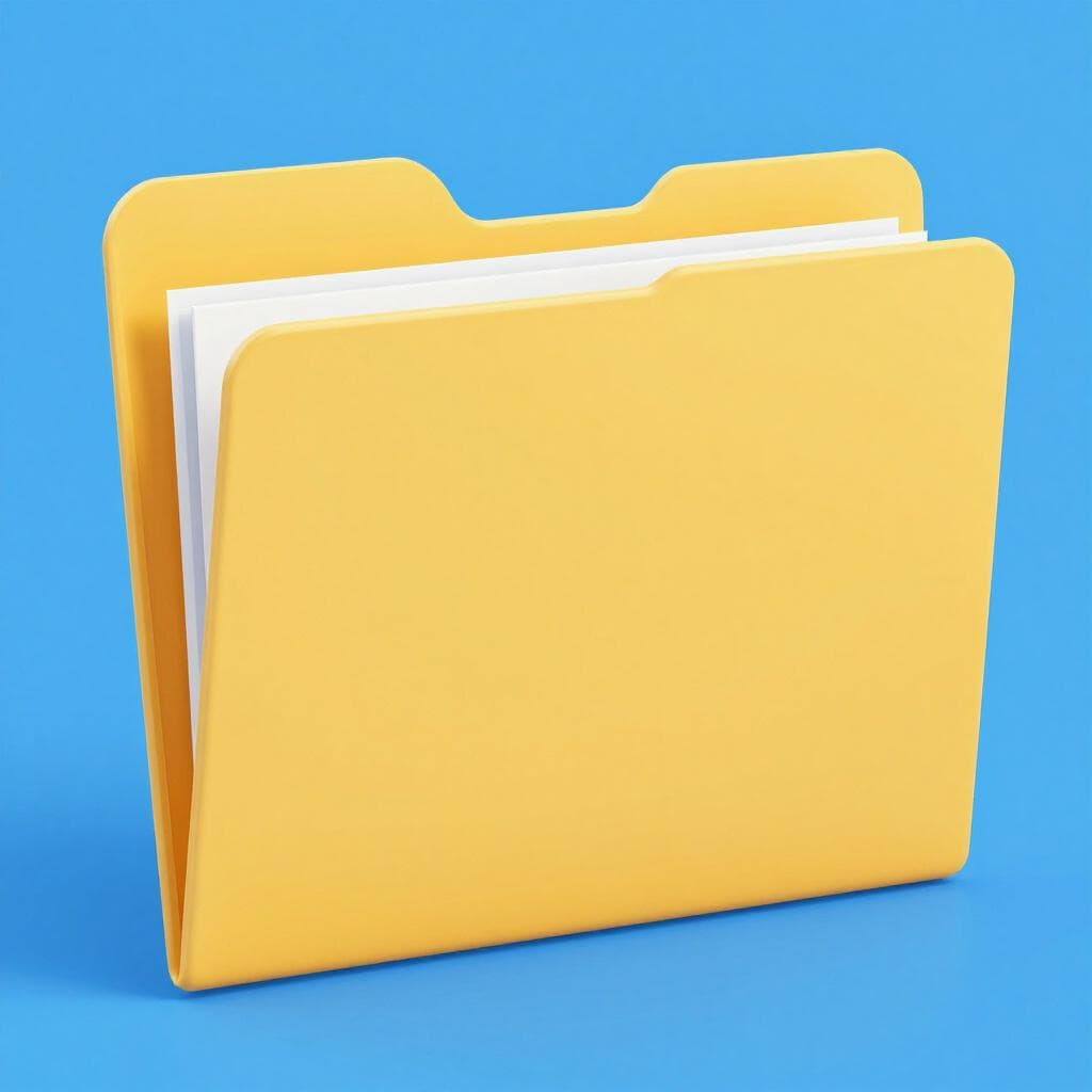 A bright yellow manila folder standing slightly open on a solid blue background.