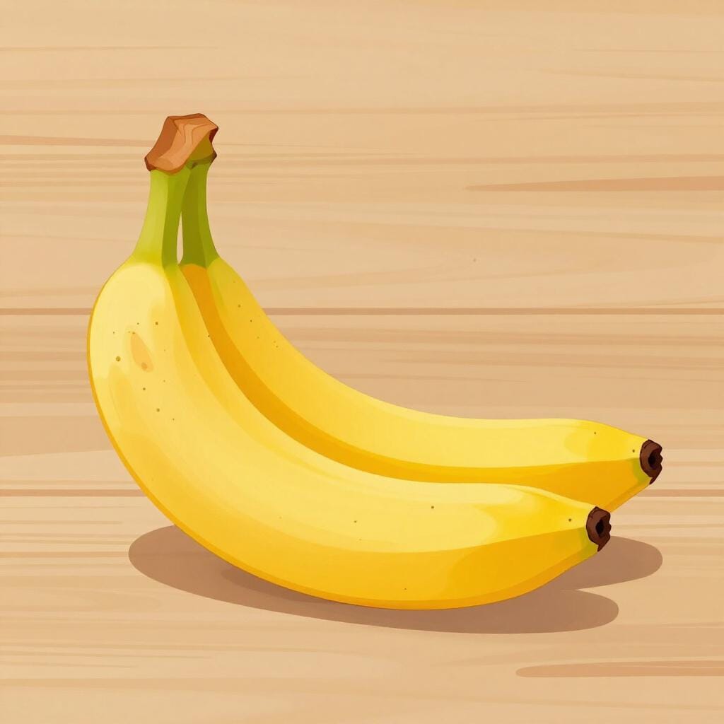 A bright yellow banana with a few brown spots, looking perfectly ripe and ready to eat.