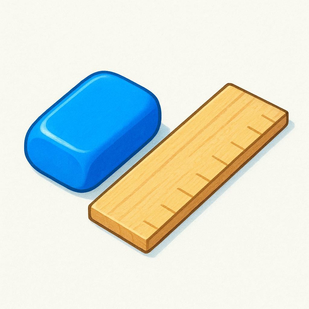 A small, colorful object, such as a pencil eraser or a ladybug, placed next to a stylized, unmarked ruler to illustrate the concept of a small unit of measurement.