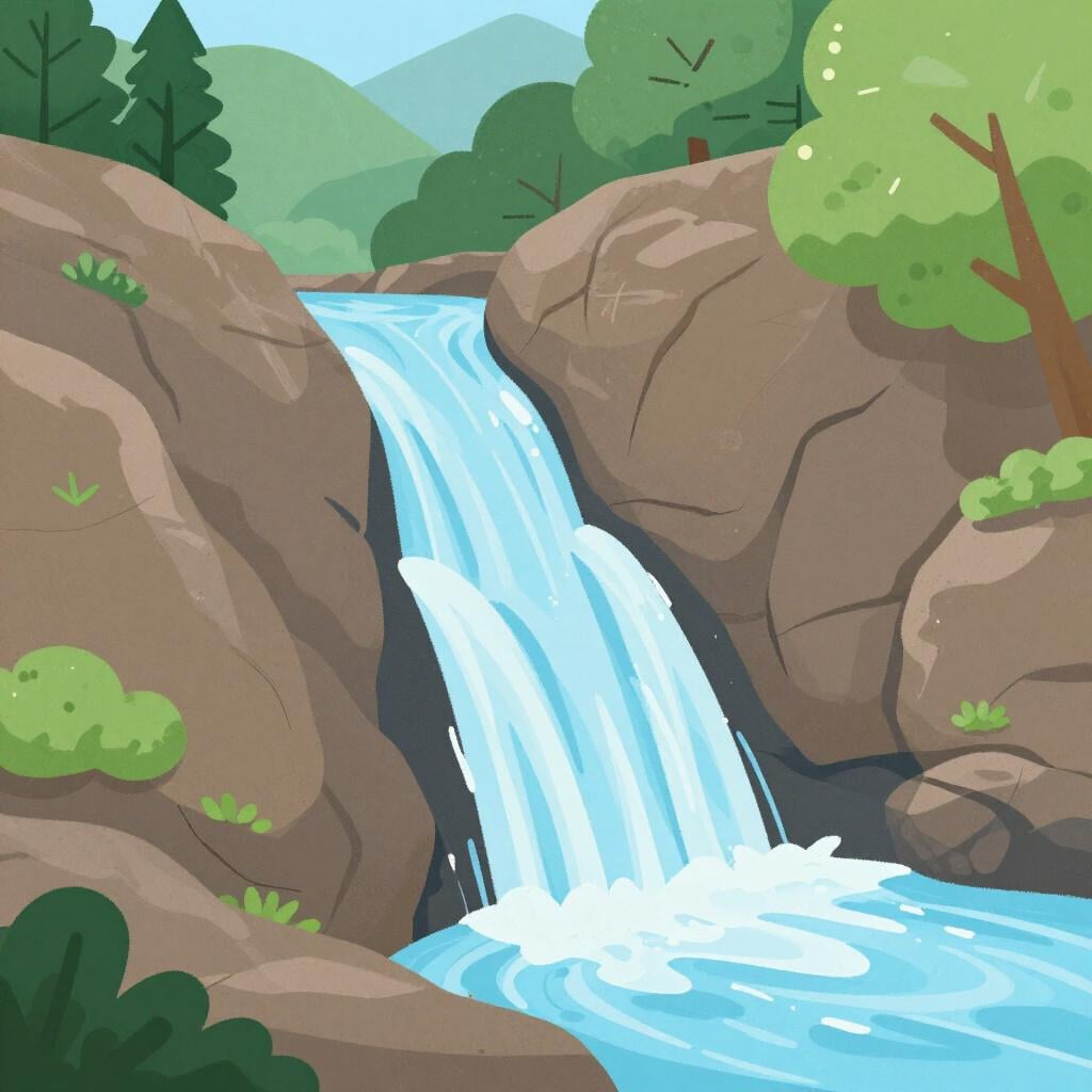 Un torrent puissant et rapide dévalant un sentier rocheux de montagne.