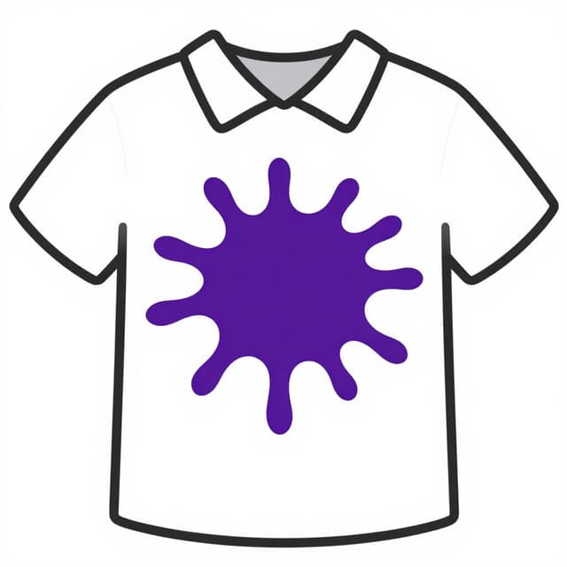 Un t-shirt blanc avec une grande tache de jus de raisin violet sur le devant.