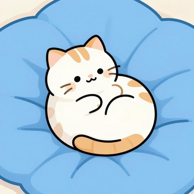Ein kleines flauschiges Kätzchen, das sich eng zu einem Ball auf einer weichen Decke zusammenrollt.
