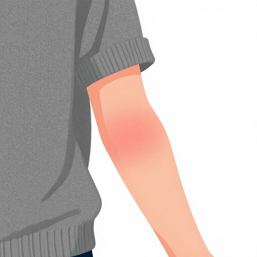 Le bras d'une personne avec une éruption cutanée rouge et qui démange à côté d'un pull en laine.