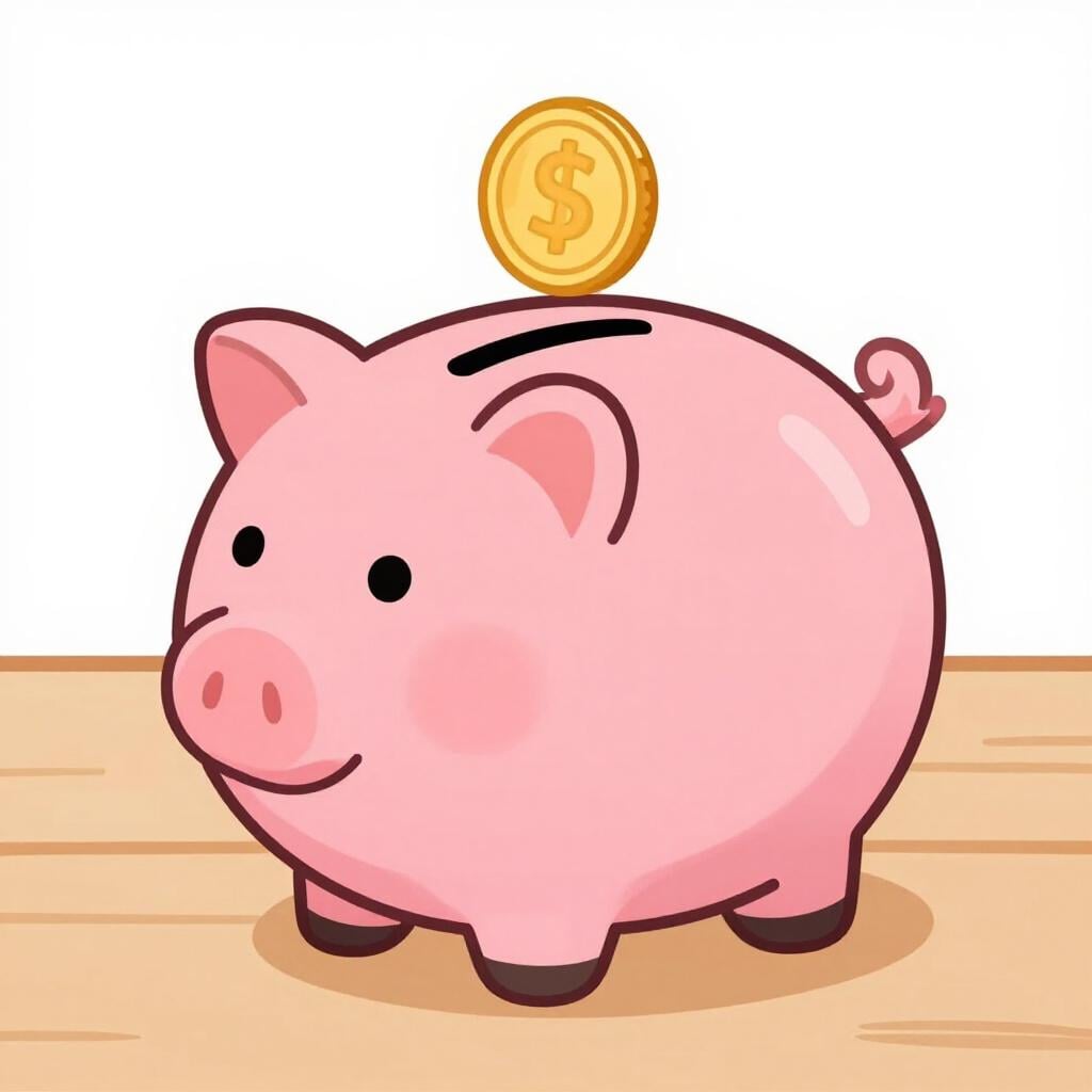 Eine rosa Keramik-Sparschwein mit einer einzelnen Goldmünze, die über dem Schlitz schwebt.