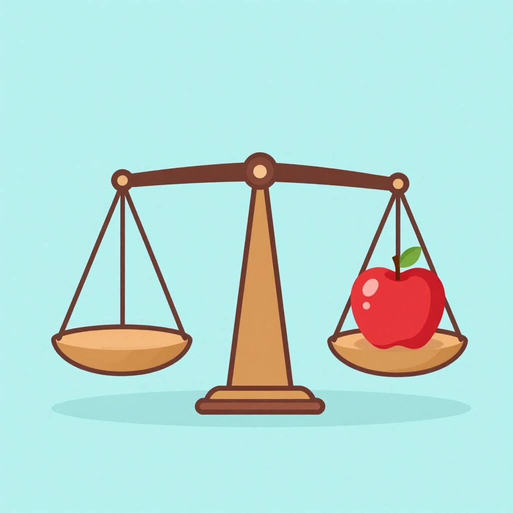A single red apple sitting alone on one side of a balance scale.