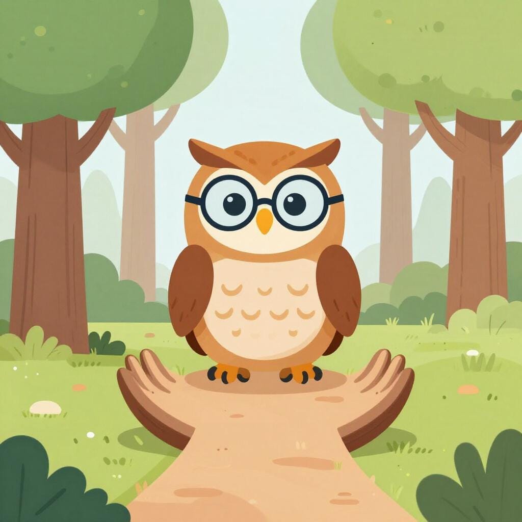 Une chouette portant des lunettes regardant pensivement deux chemins différents, choisissant le plus sûr.